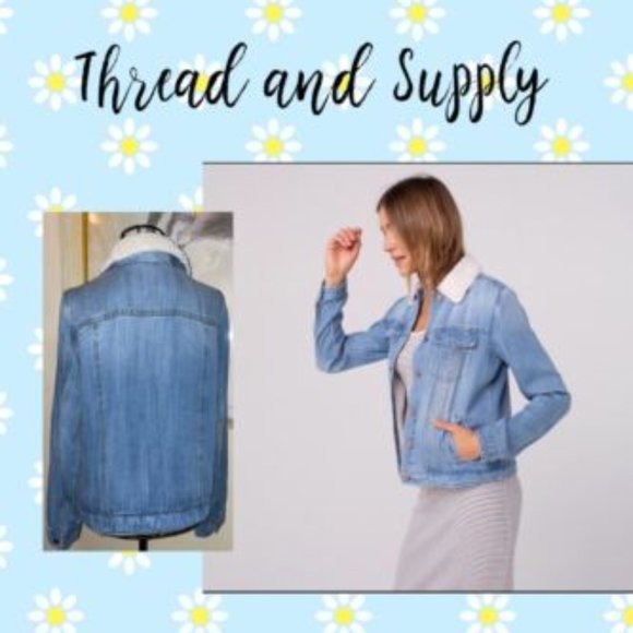 THREAD AND SUPPLY MEDIUM WASH "AMSTERDAM" DENIM JACKET~SHERPA LINING~MEDIUM - Picture 4 of 4